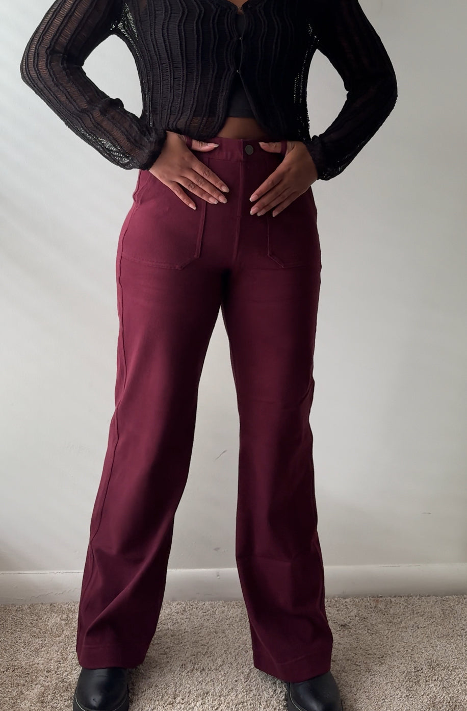 Demure Twill Pants (Burgundy)