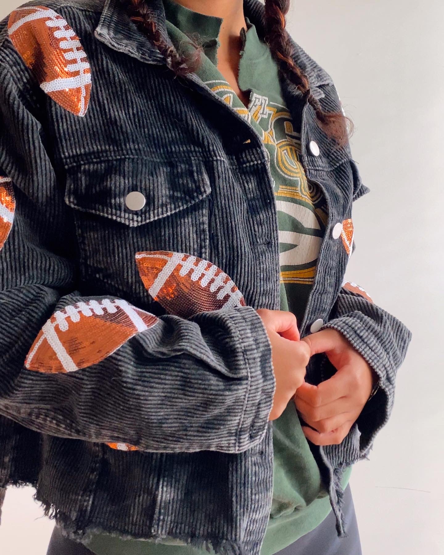 Game Day Corduroy Sequin Football Jacket