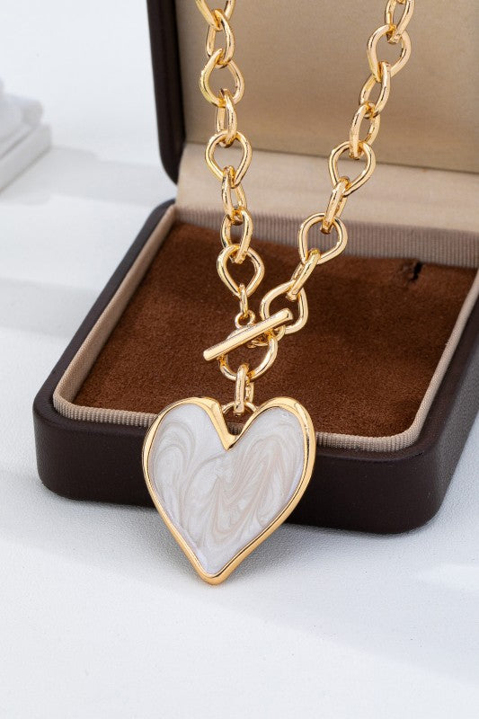 White Heart Toggle Necklace