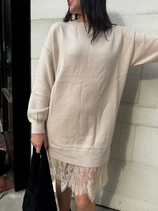 Autumn Lace Hem Sweater Dress