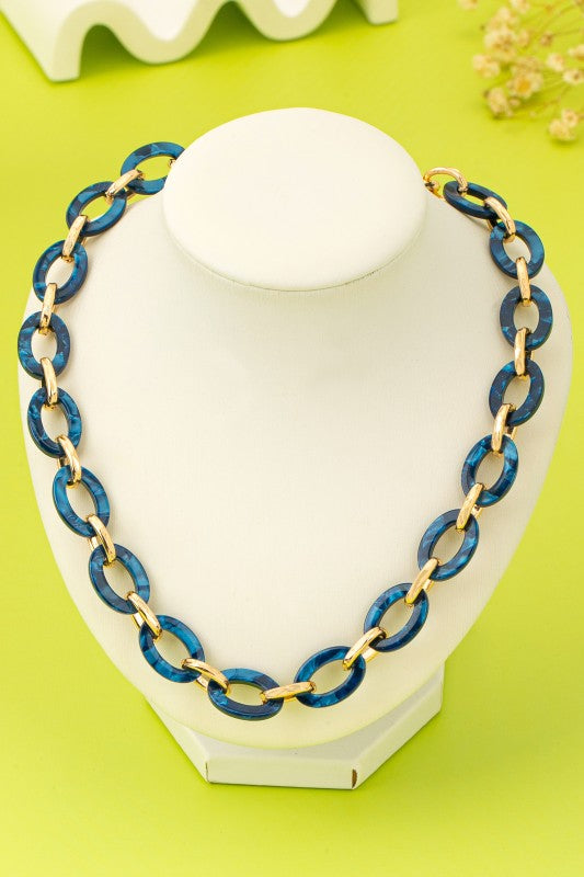 Blue Chunky Bold Resin Link Necklace