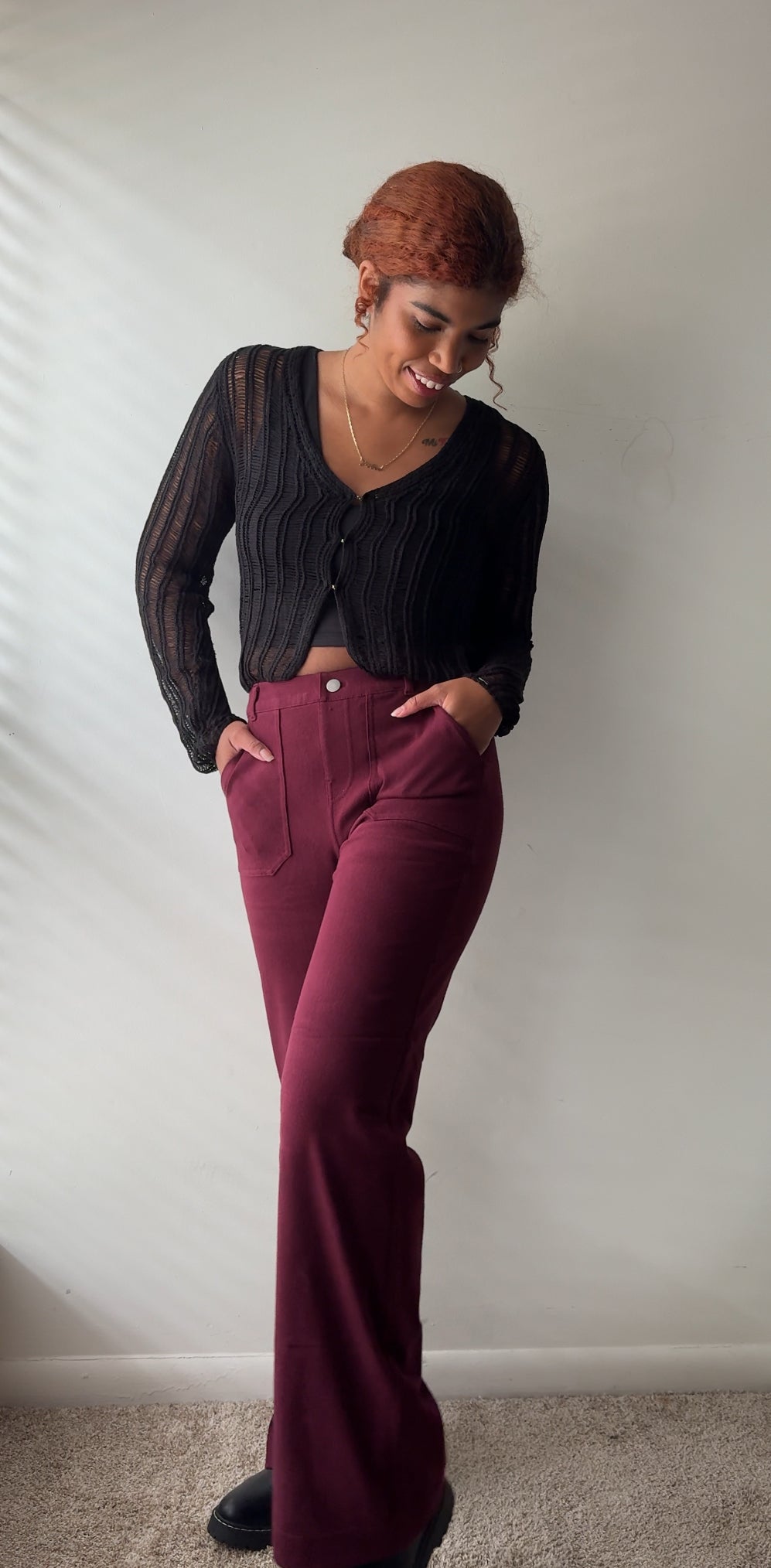 Demure Twill Pants (Burgundy)