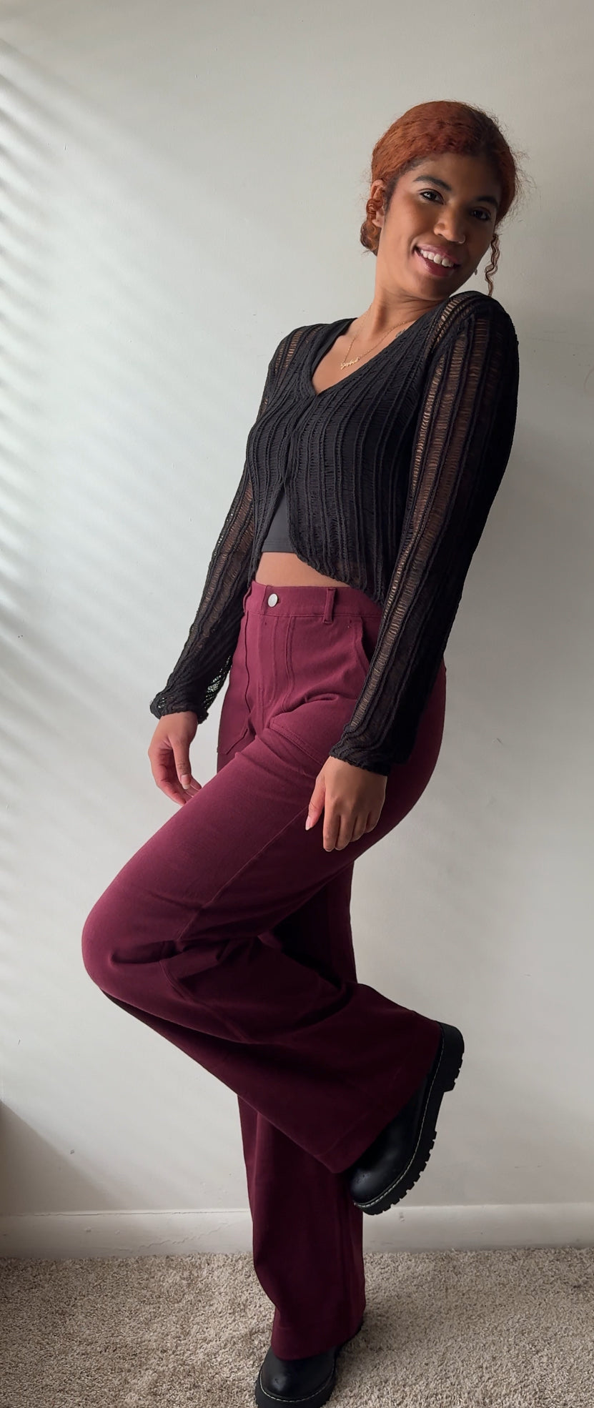 Demure Twill Pants (Burgundy)