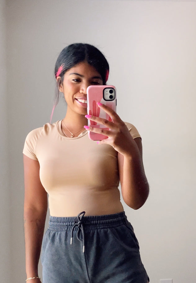 Basic Crewneck Bodysuit- Beige