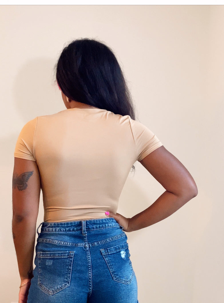 Basic Crewneck Bodysuit- Beige