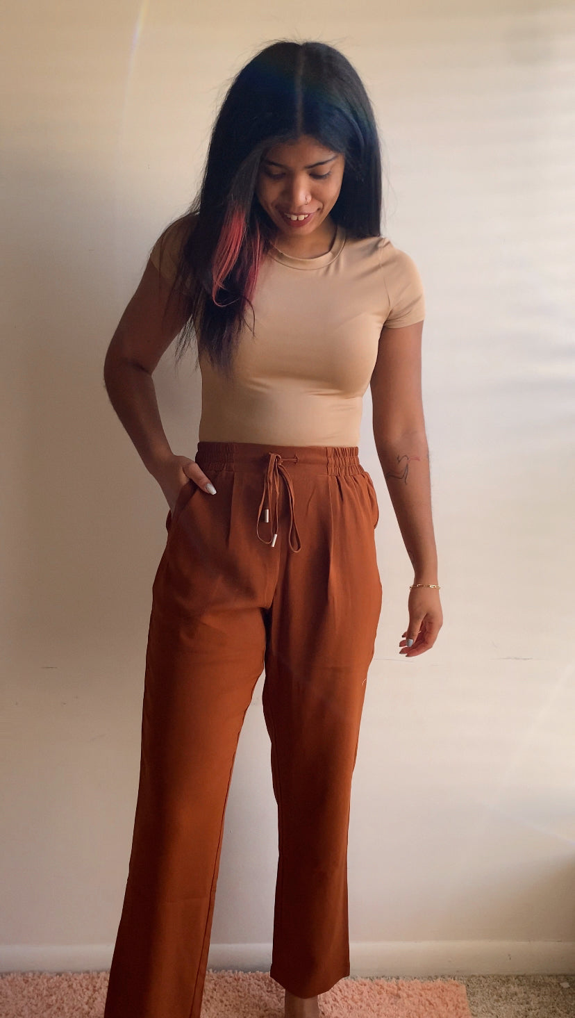 Elastic Waist Straight Leg Pants (Toffee) – In Pursuit Mobile Boutique