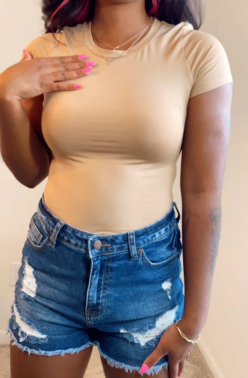 Basic Crewneck Bodysuit- Beige