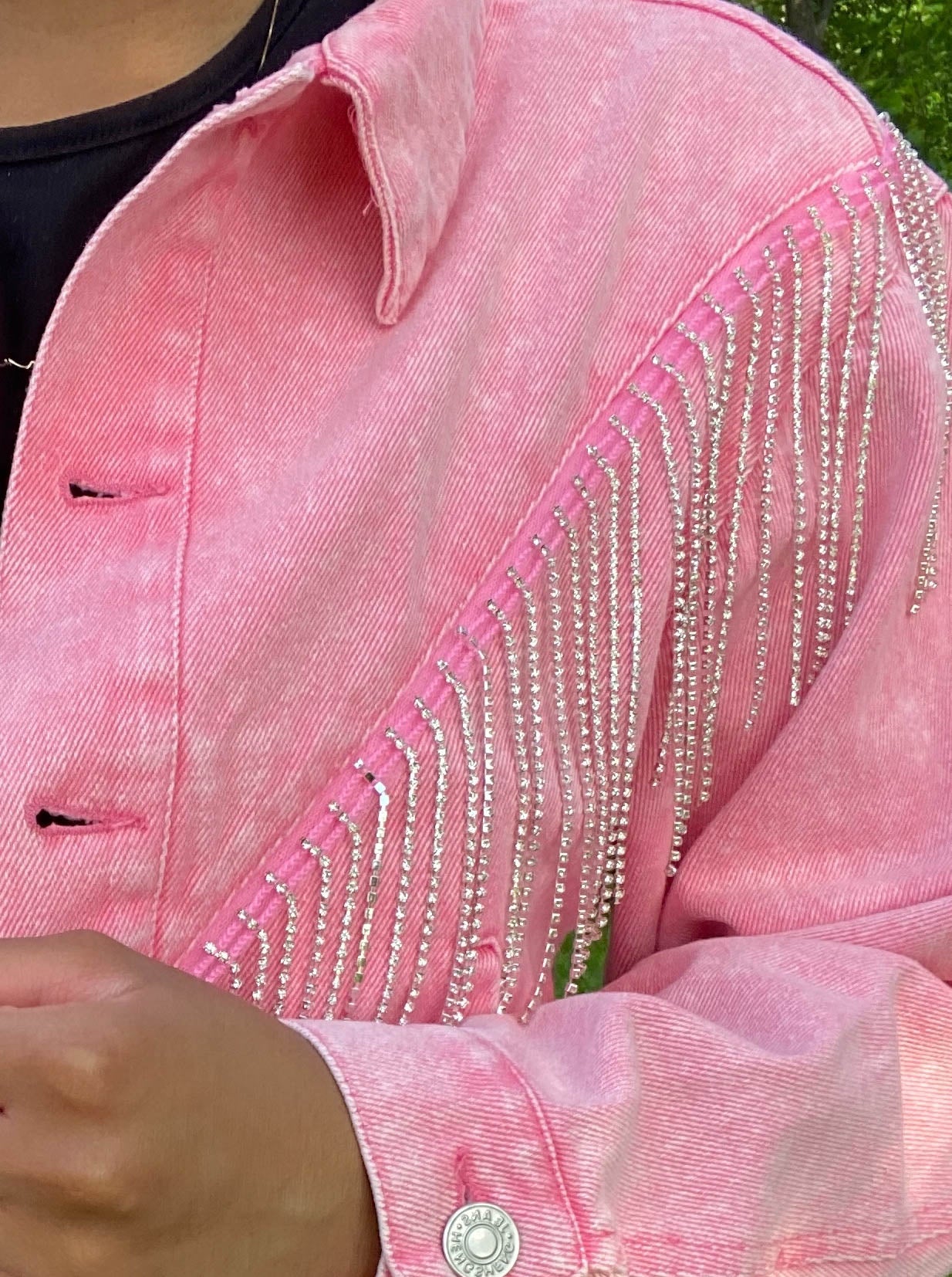 Rhinestone Pink Denim Jacket