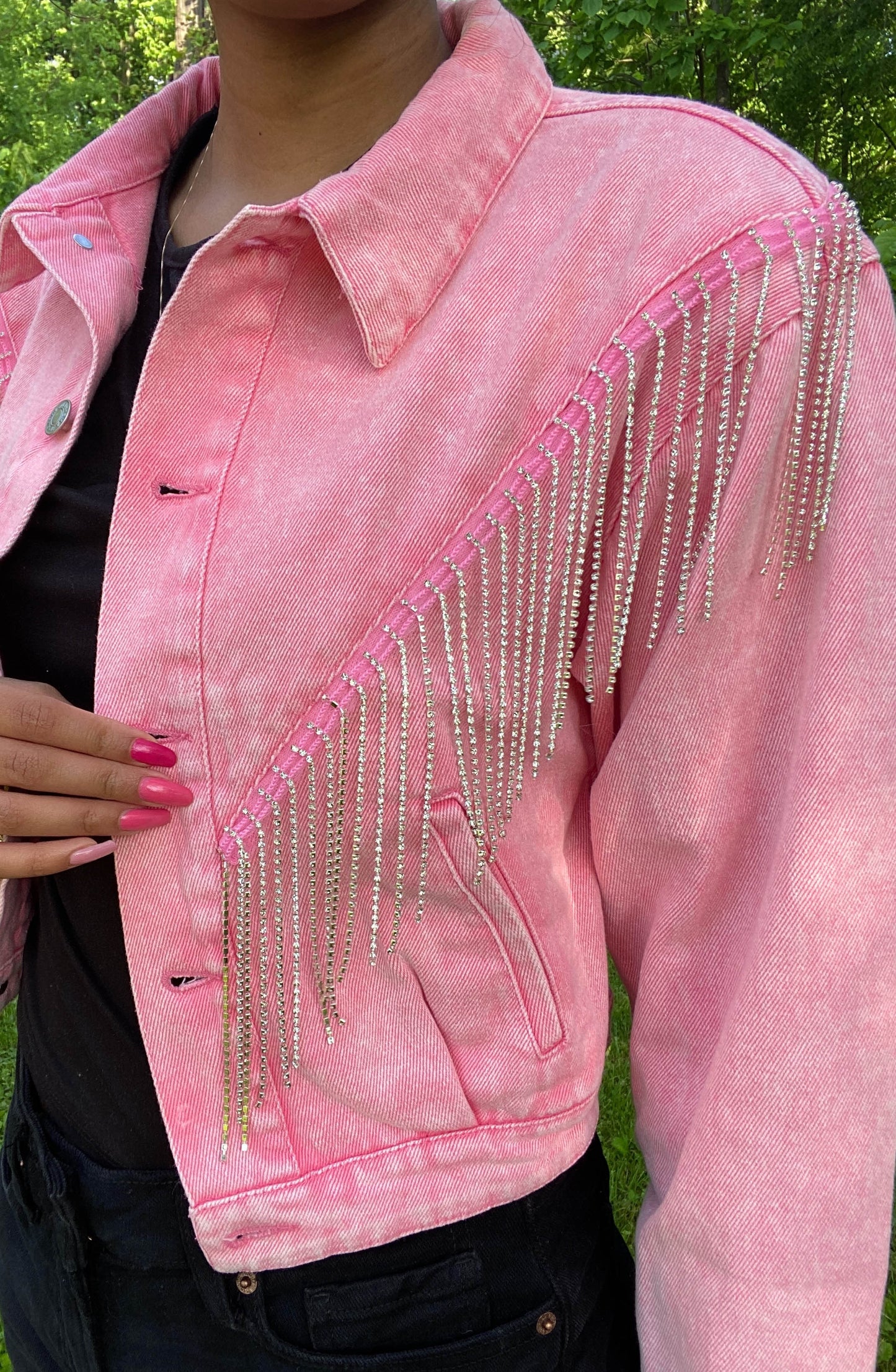 Rhinestone Pink Denim Jacket