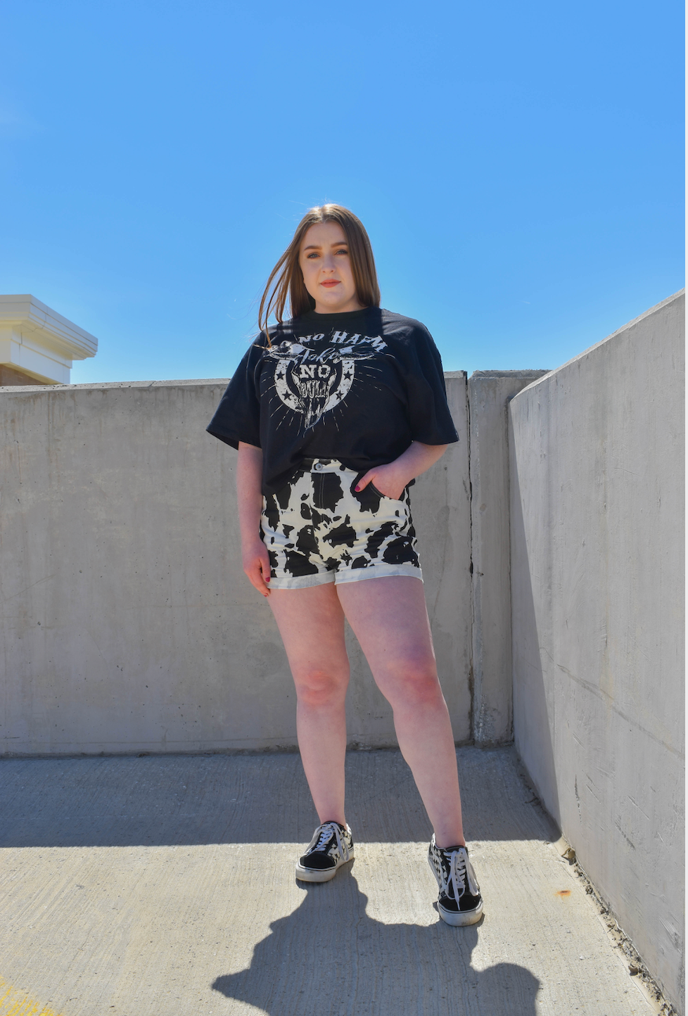 Denim Cow Print Shorts