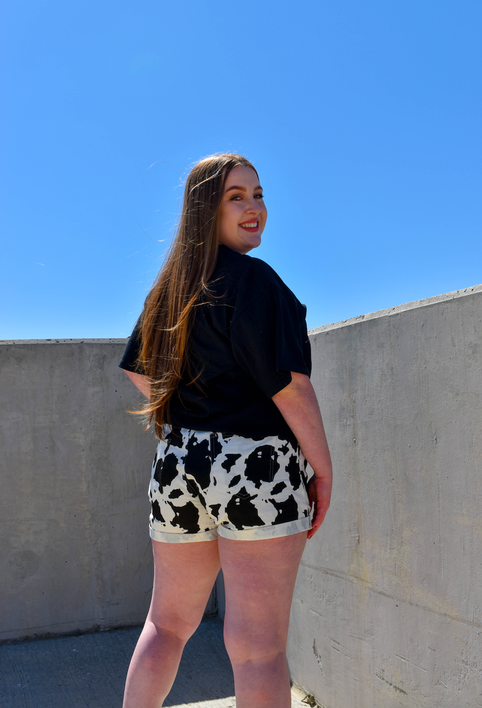 Denim Cow Print Shorts