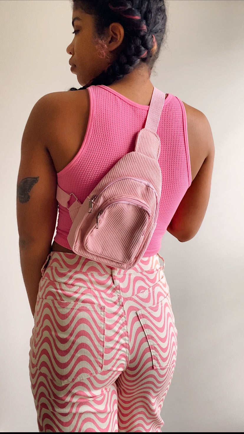 Pink Corduroy Sling Bag