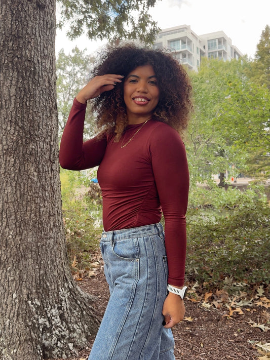 Main Character Long Sleeve Top- Burgundy