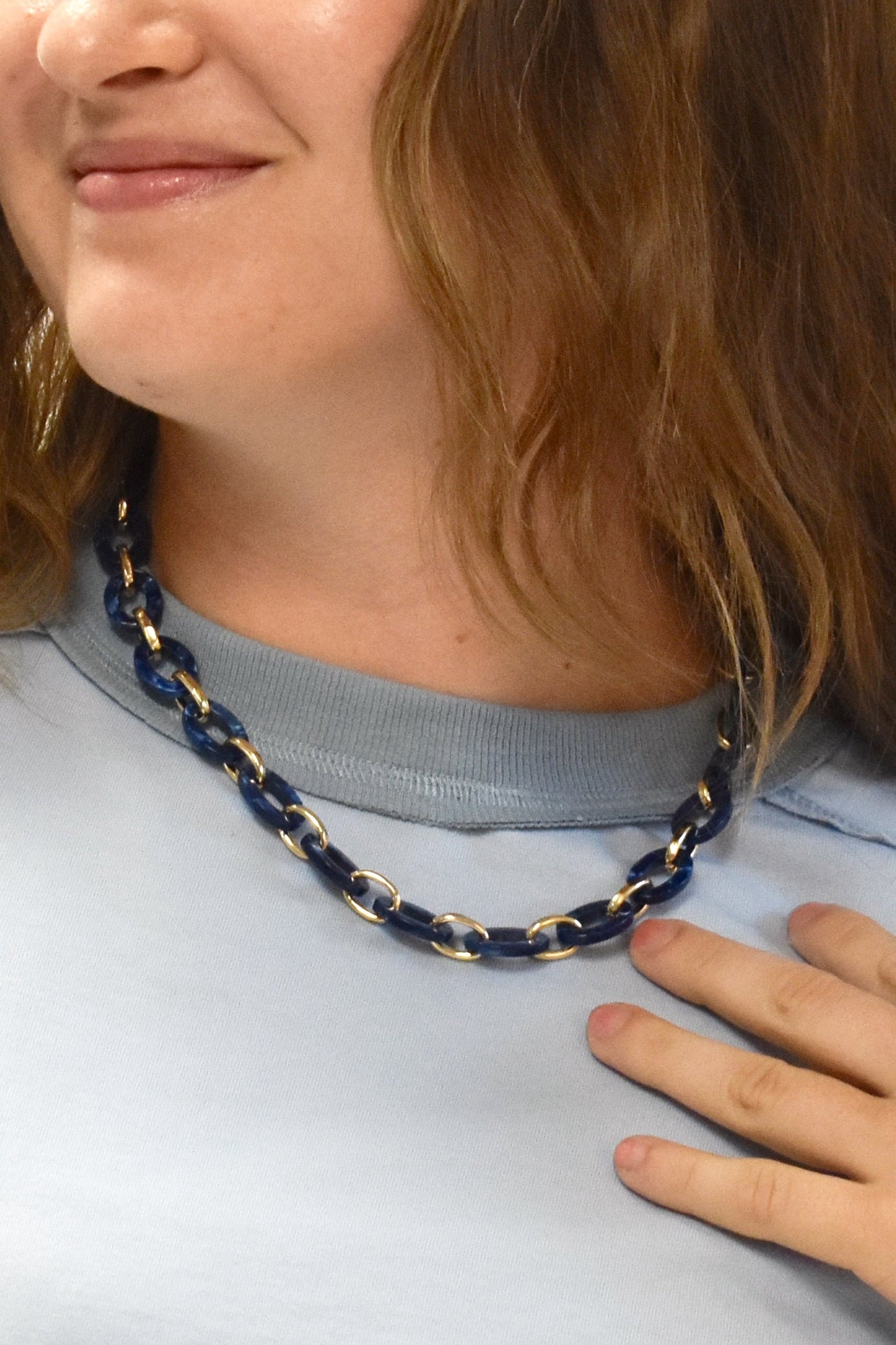 Blue Chunky Bold Resin Link Necklace
