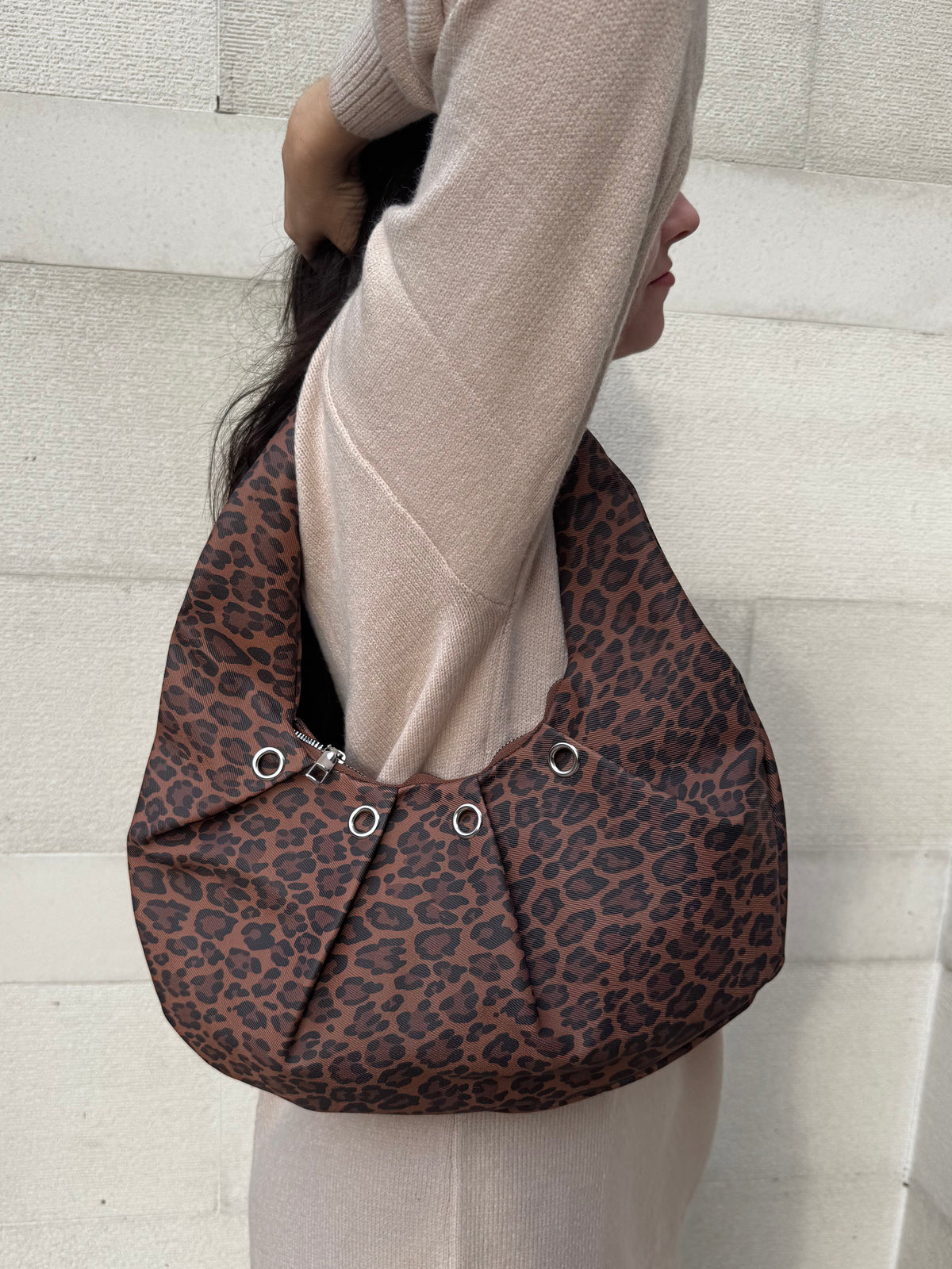 Leopard Grommet Shoulder Bag