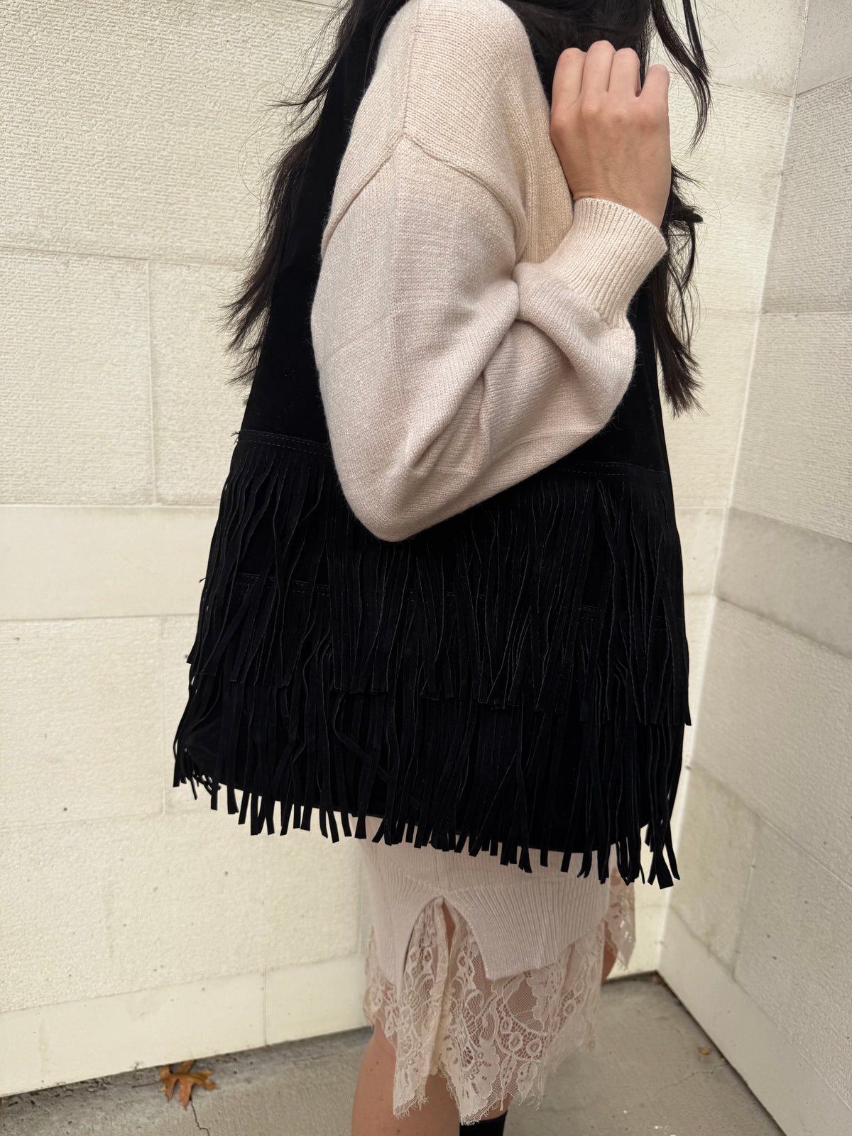 Friday Fringe Hobo Bag- Black