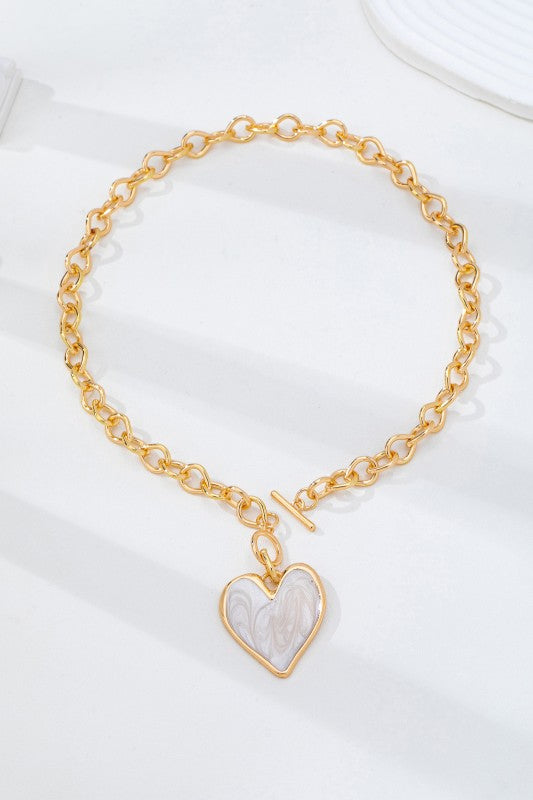 White Heart Toggle Necklace