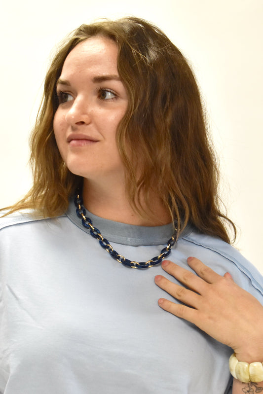 Blue Chunky Bold Resin Link Necklace