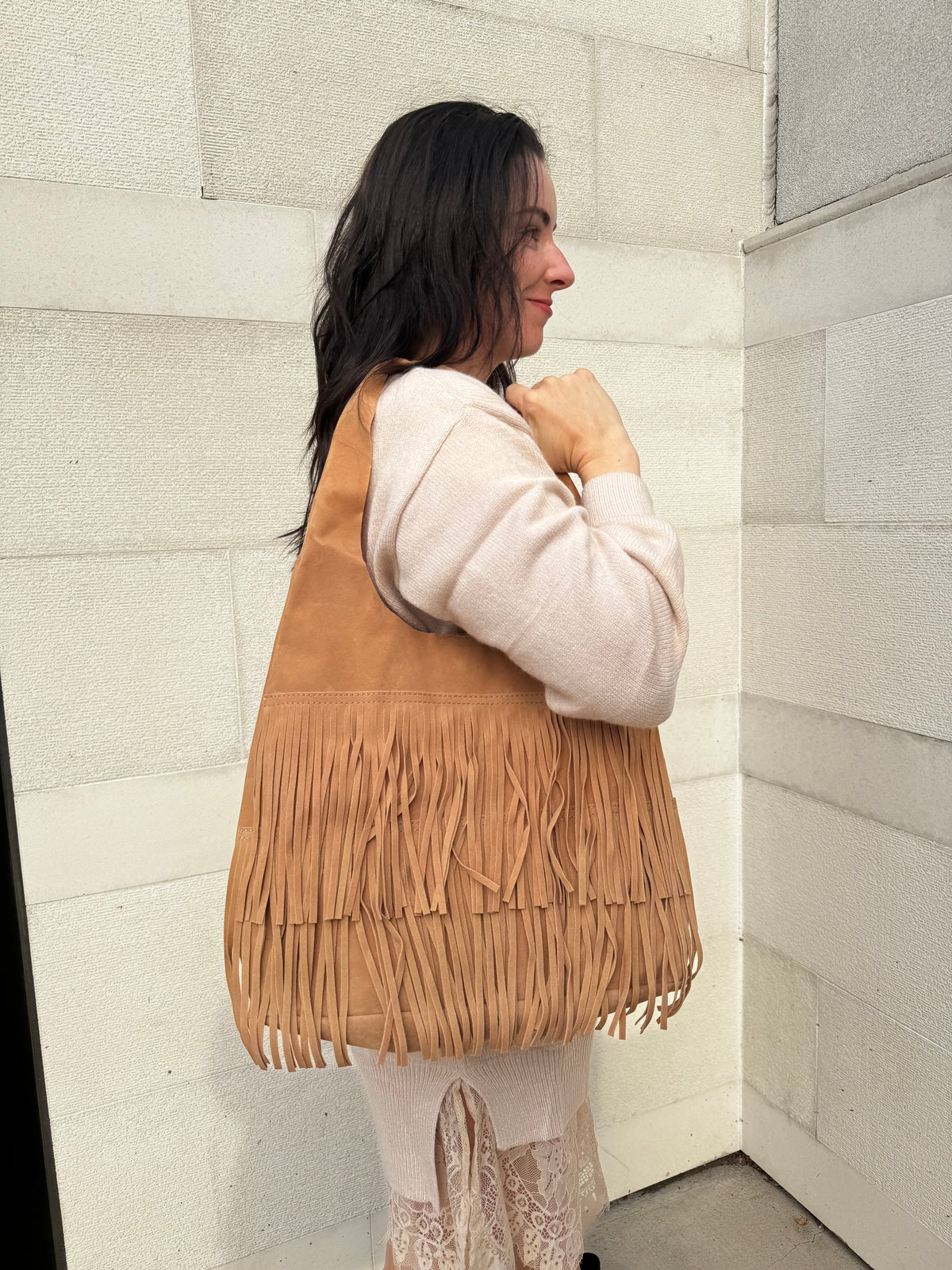 Friday Fringe Hobo Bag- Tan
