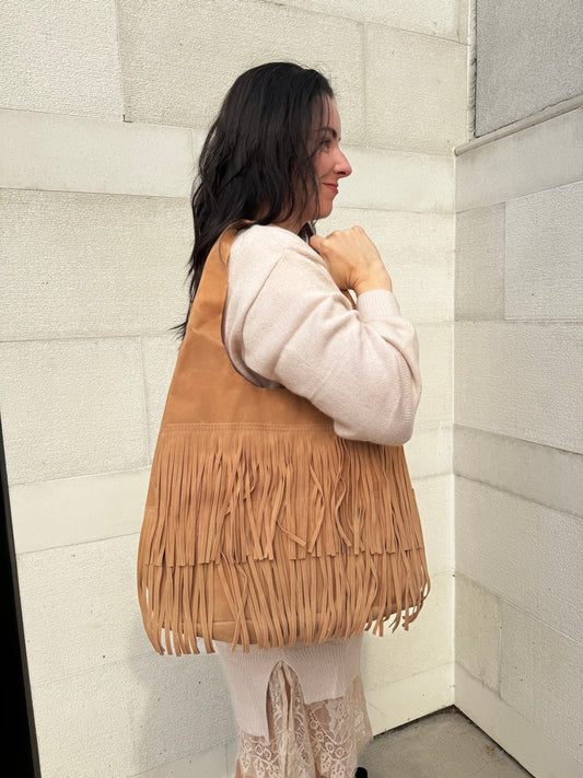 Friday Fringe Hobo Bag- Tan