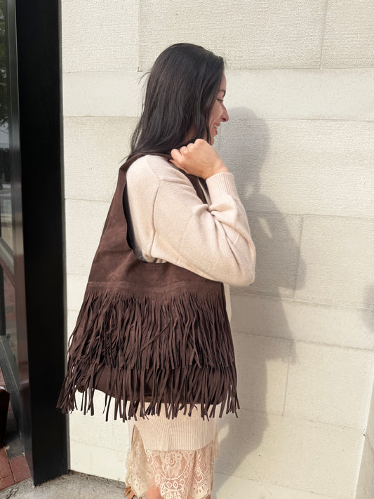 Friday Fringe Hobo Bag- Chocolate Brown