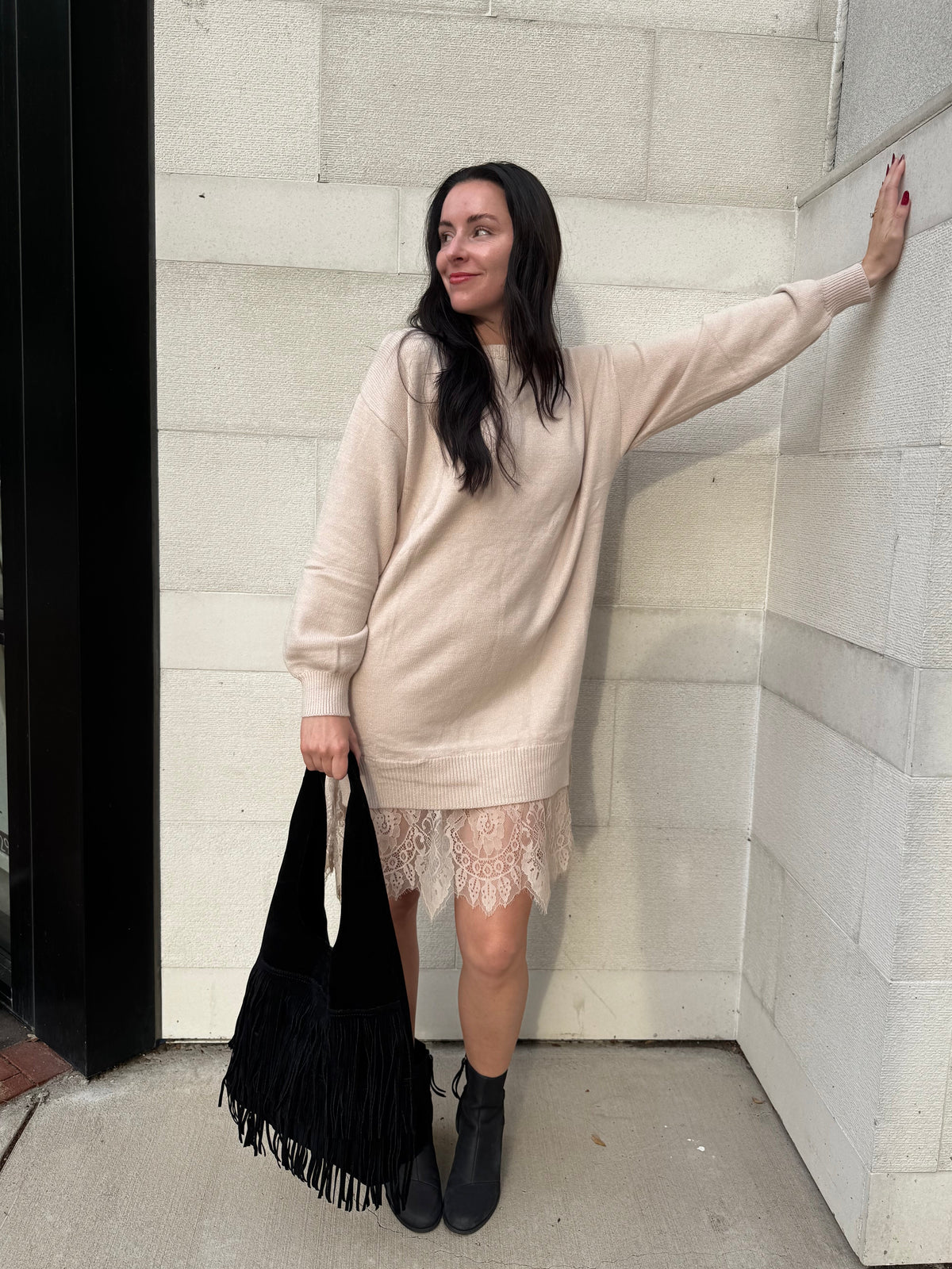 Autumn Lace Hem Sweater Dress