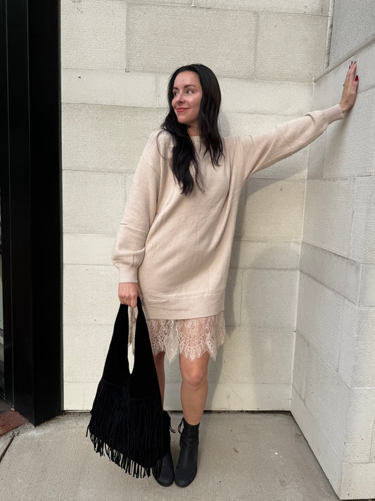 Autumn Lace Hem Sweater Dress