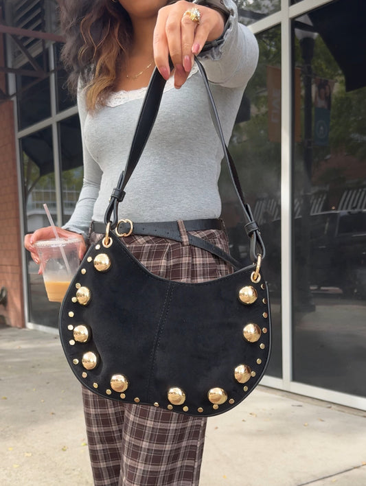 Studded Suede Shoulder Bag