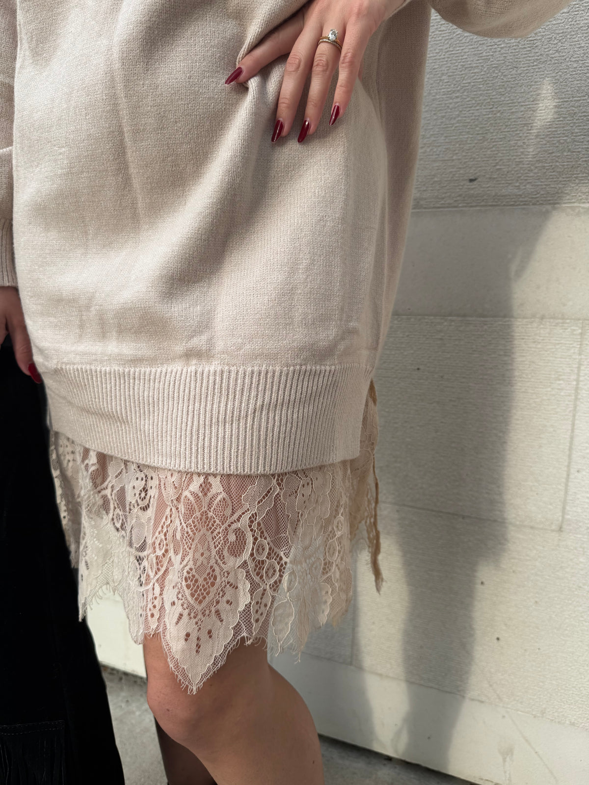 Autumn Lace Hem Sweater Dress