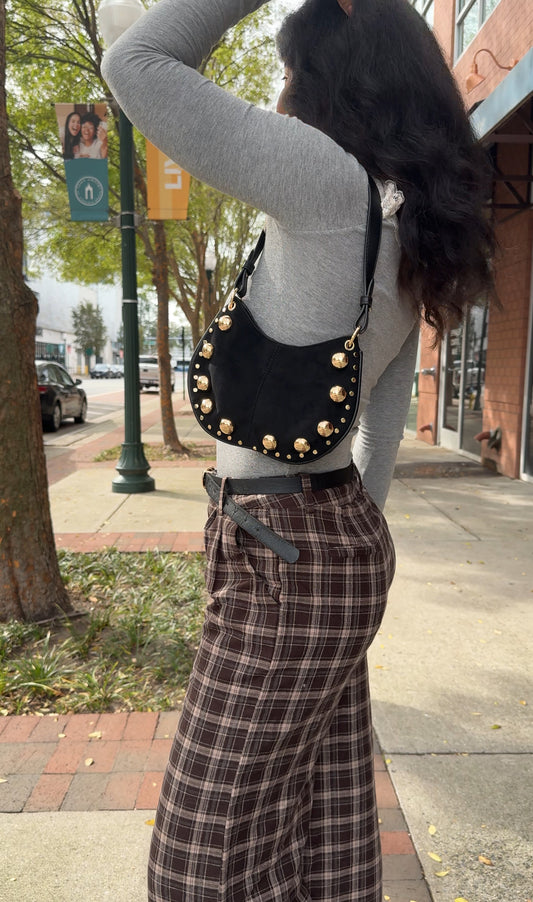 Studded Suede Shoulder Bag