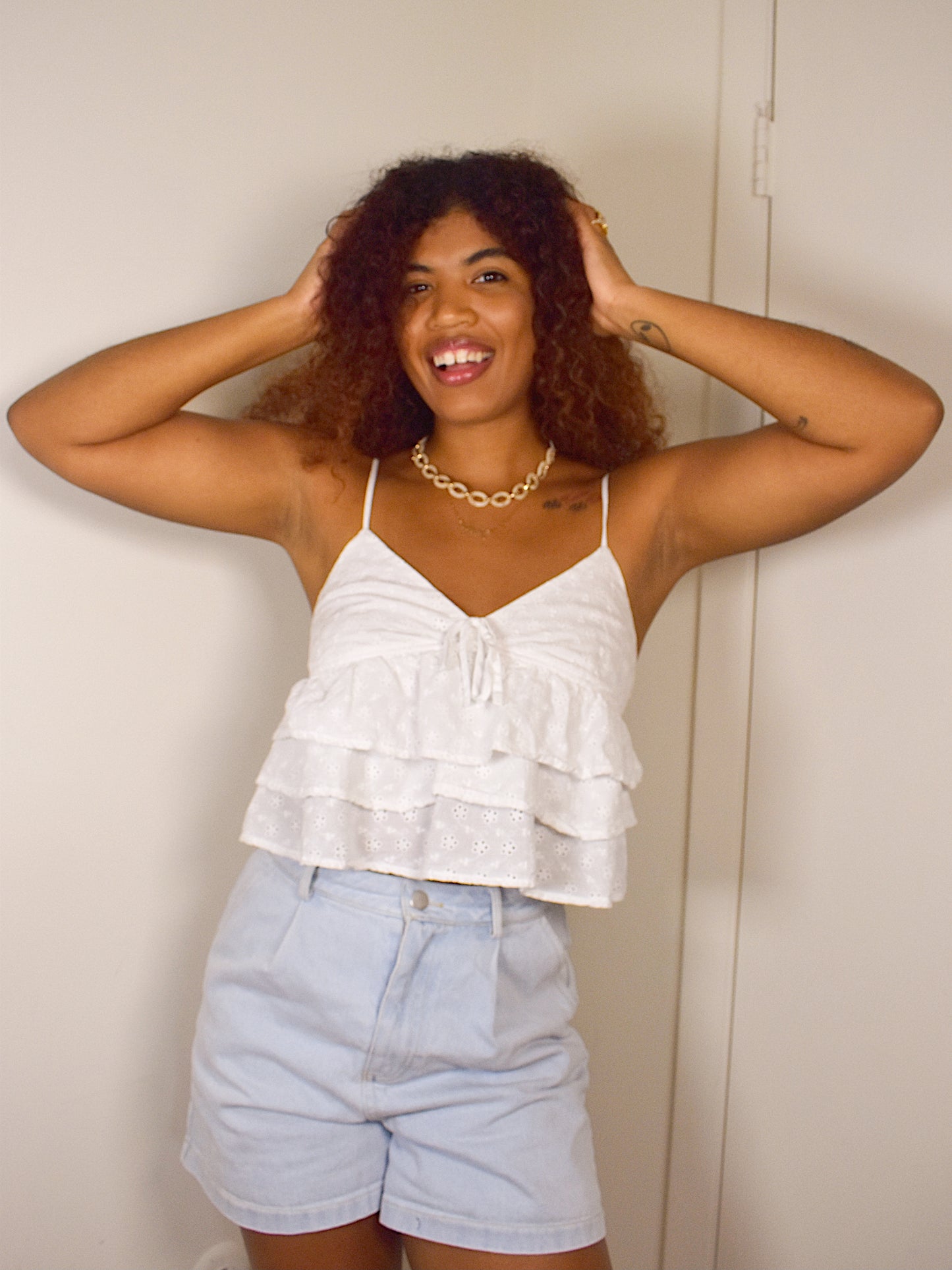 Eyelet Faux Tie Tank