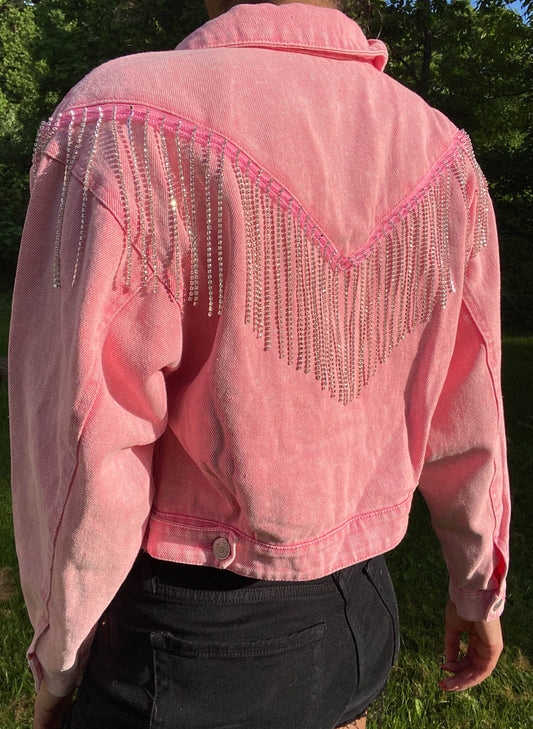 Rhinestone Pink Denim Jacket